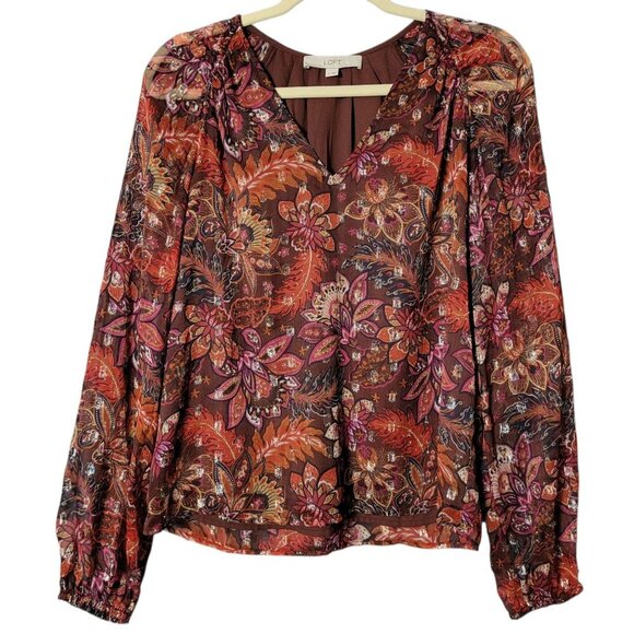 LOFT Tops - LOFT Womens Multicolor Floral Paisley Shimmer Clip Boho Office Work Top Small